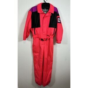 Vintage 1980s Solus Snowsuit Size XL Colorblock Vertigo Insulated Orangish Pink